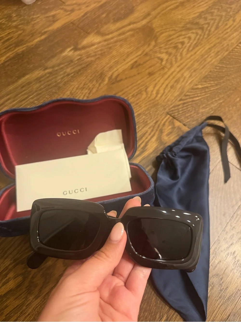 Gucci Black Patent Sunglasses with Gold GG Hardware